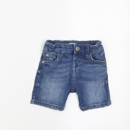 River Island Boys Blue Cotton Cropped Trousers Size 9-12 Months Zip - Adjustable waist