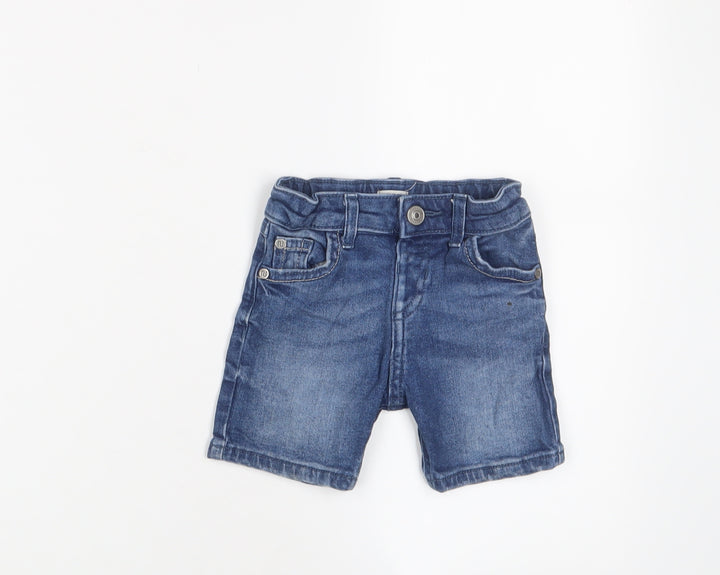 River Island Boys Blue Cotton Cropped Trousers Size 9-12 Months Zip - Adjustable waist