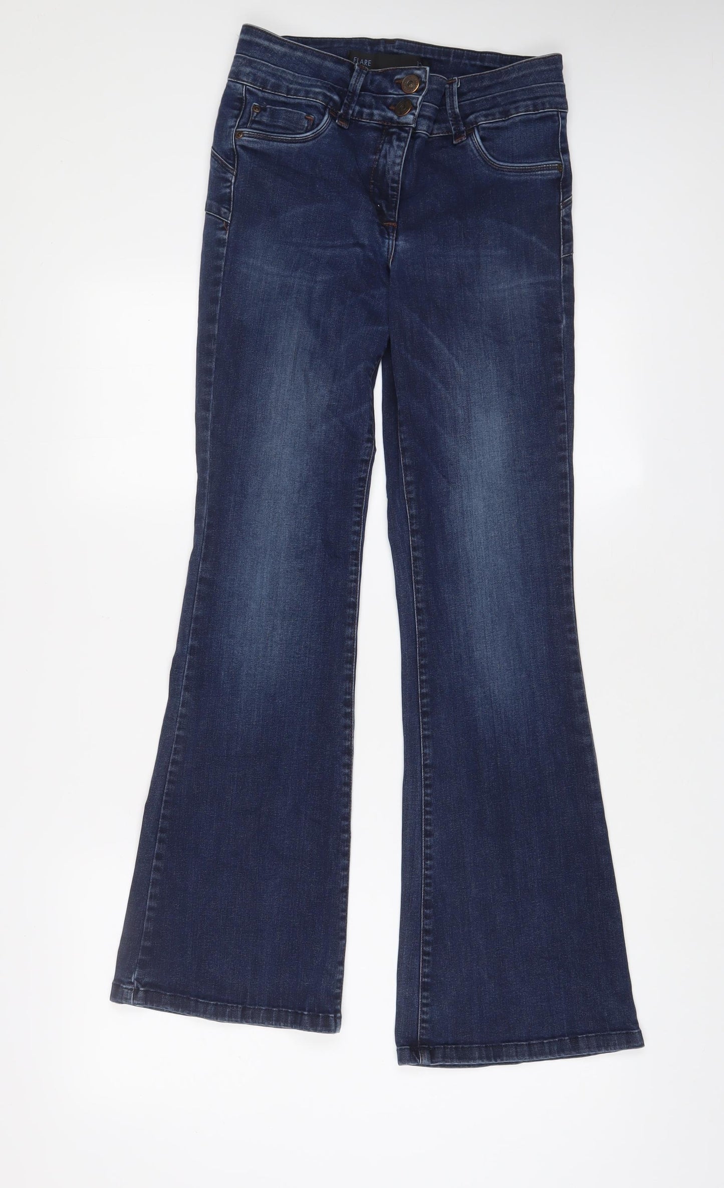 NEXT Womens Blue Cotton Flared Jeans Size 12 L31 in Regular Zip