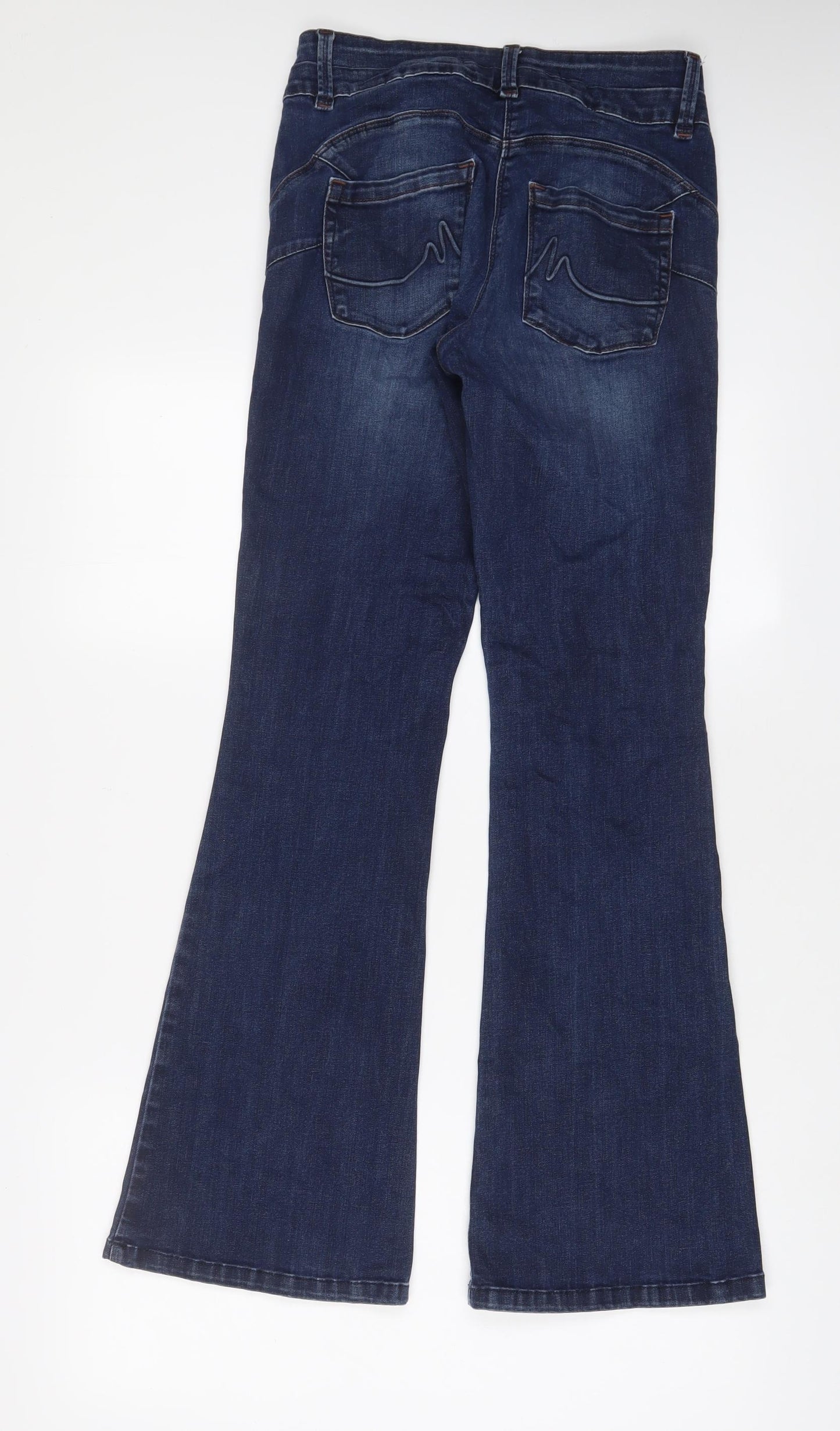 NEXT Womens Blue Cotton Flared Jeans Size 12 L31 in Regular Zip