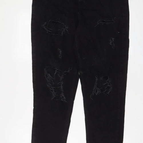 Denim & Co. Womens Black Cotton Straight Jeans Size 12 L28 in Regular Zip