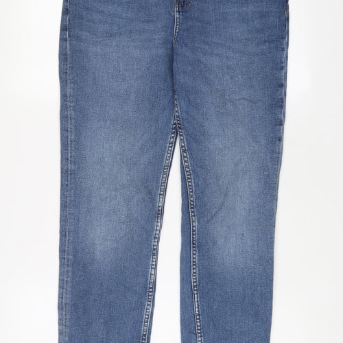 Marks and Spencer Womens Blue Cotton Straight Jeans Size 14 L28 in Regular Zip