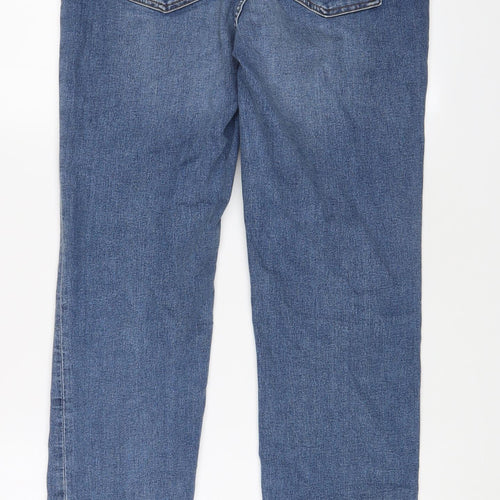 Marks and Spencer Womens Blue Cotton Straight Jeans Size 14 L28 in Regular Zip