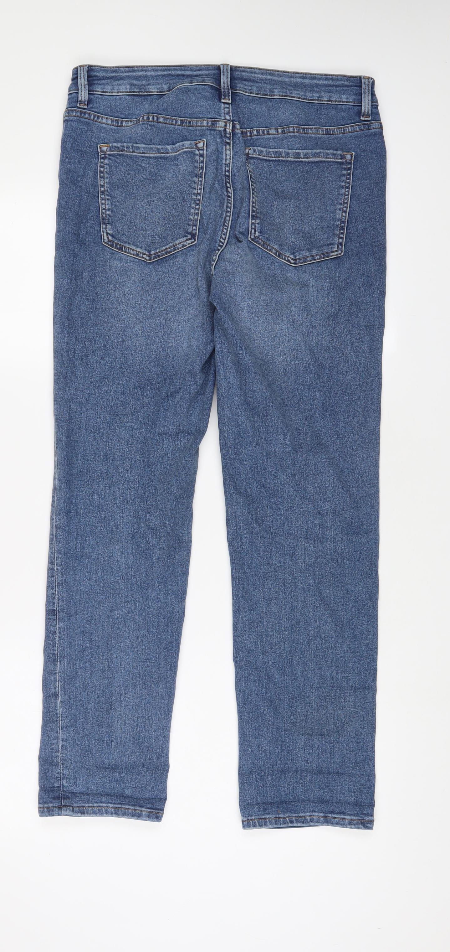 Marks and Spencer Womens Blue Cotton Straight Jeans Size 14 L28 in Regular Zip