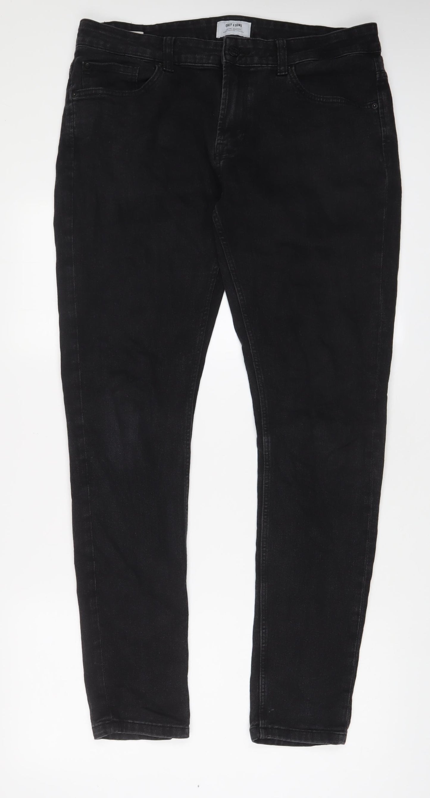 ONLY & SONS Mens Grey Cotton Skinny Jeans Size 34 in L34 in Regular Zip