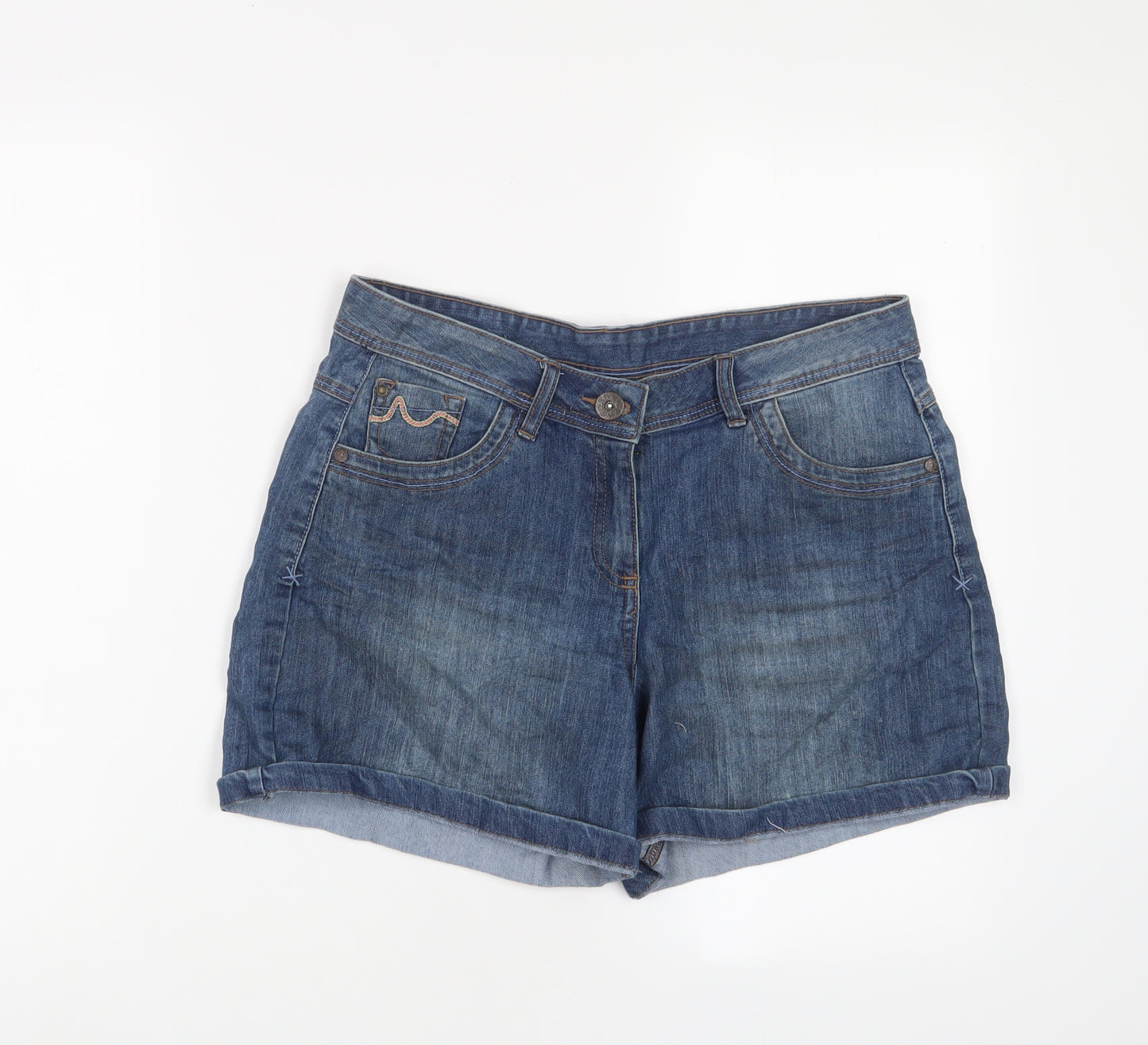 eorge Womens Blue Cotton Basic Shorts Size 12 L4 in Regular Zip