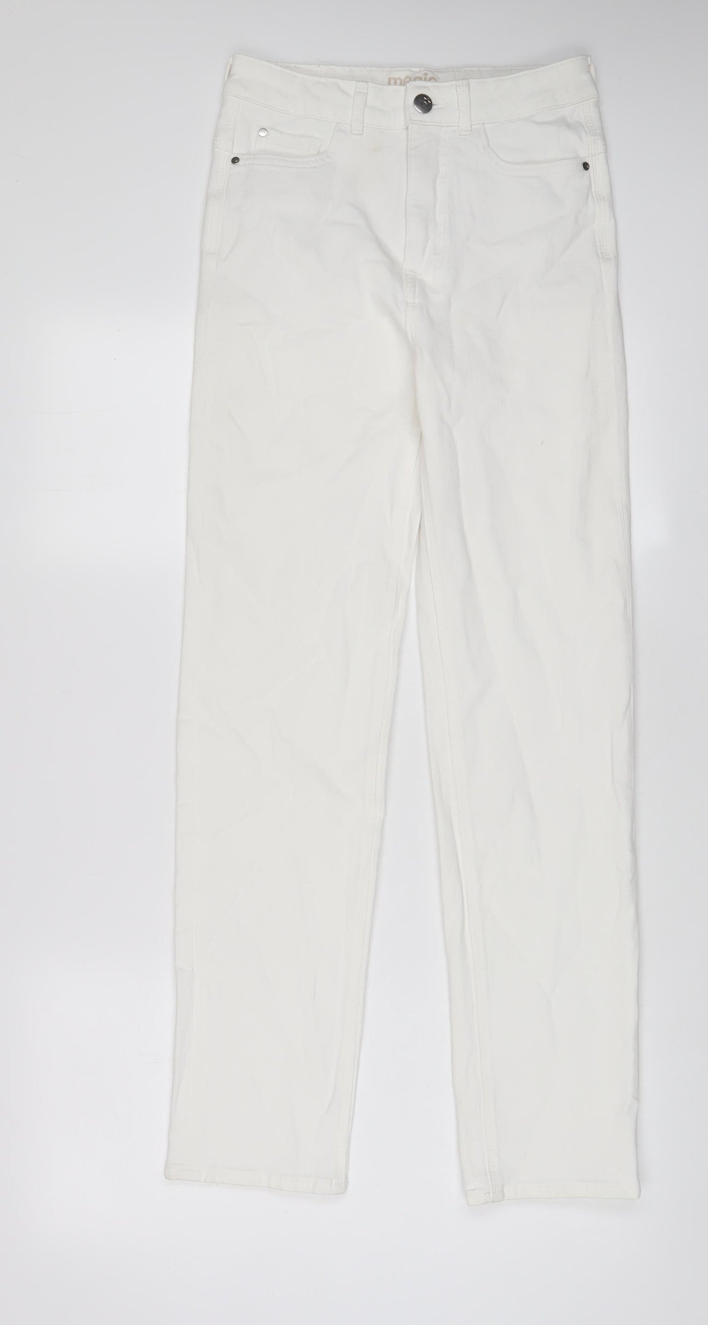 Marks and Spencer Womens White Cotton Straight Jeans Size 8 L30 in Regular Zip