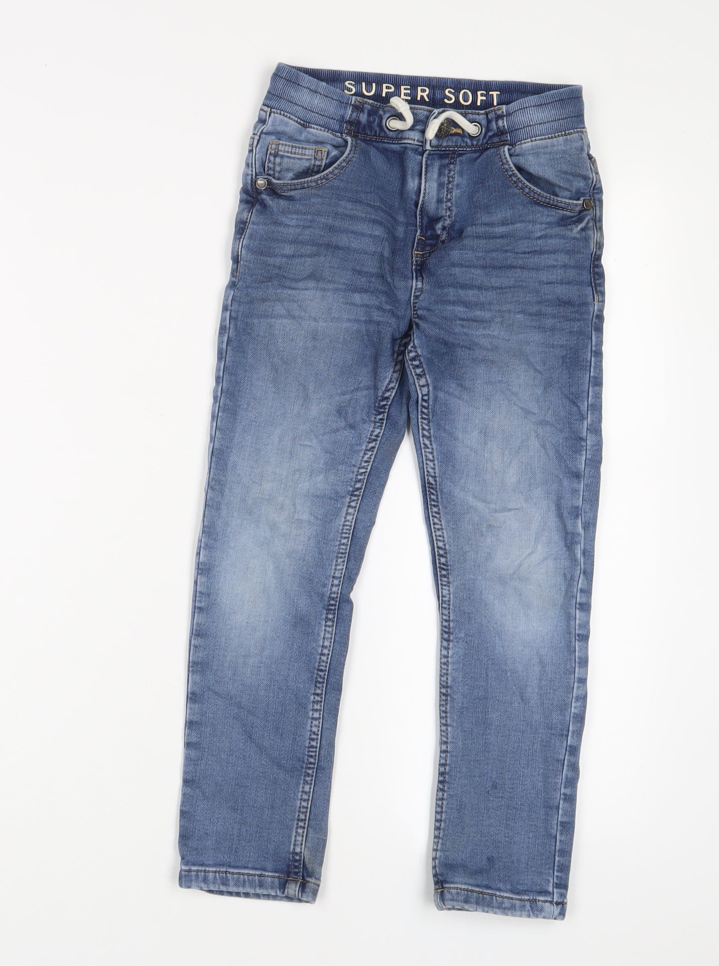 Marks and Spencer Boys Blue Cotton Skinny Jeans Size 6-7 Years Regular Zip