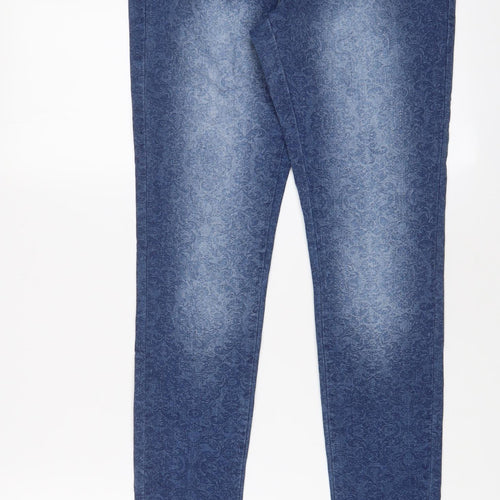 Denim & Co. Womens Blue Fair Isle Cotton Skinny Jeans Size 10 L29 in Regular Zip