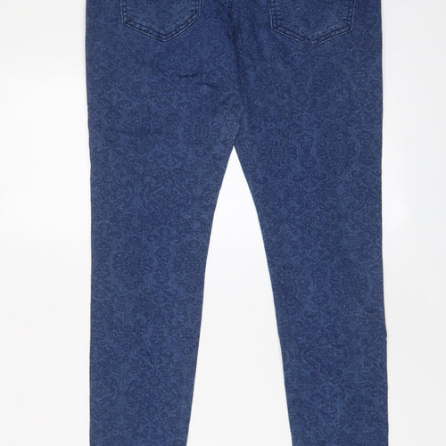 Denim & Co. Womens Blue Fair Isle Cotton Skinny Jeans Size 10 L29 in Regular Zip