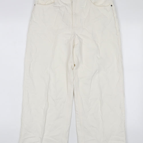 Seasalt Womens White Cotton Wide-Leg Jeans Size 12 L24 in Regular Zip