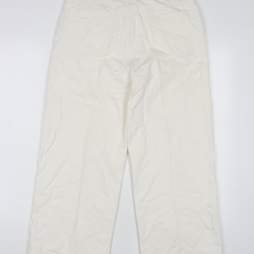 Seasalt Womens White Cotton Wide-Leg Jeans Size 12 L24 in Regular Zip