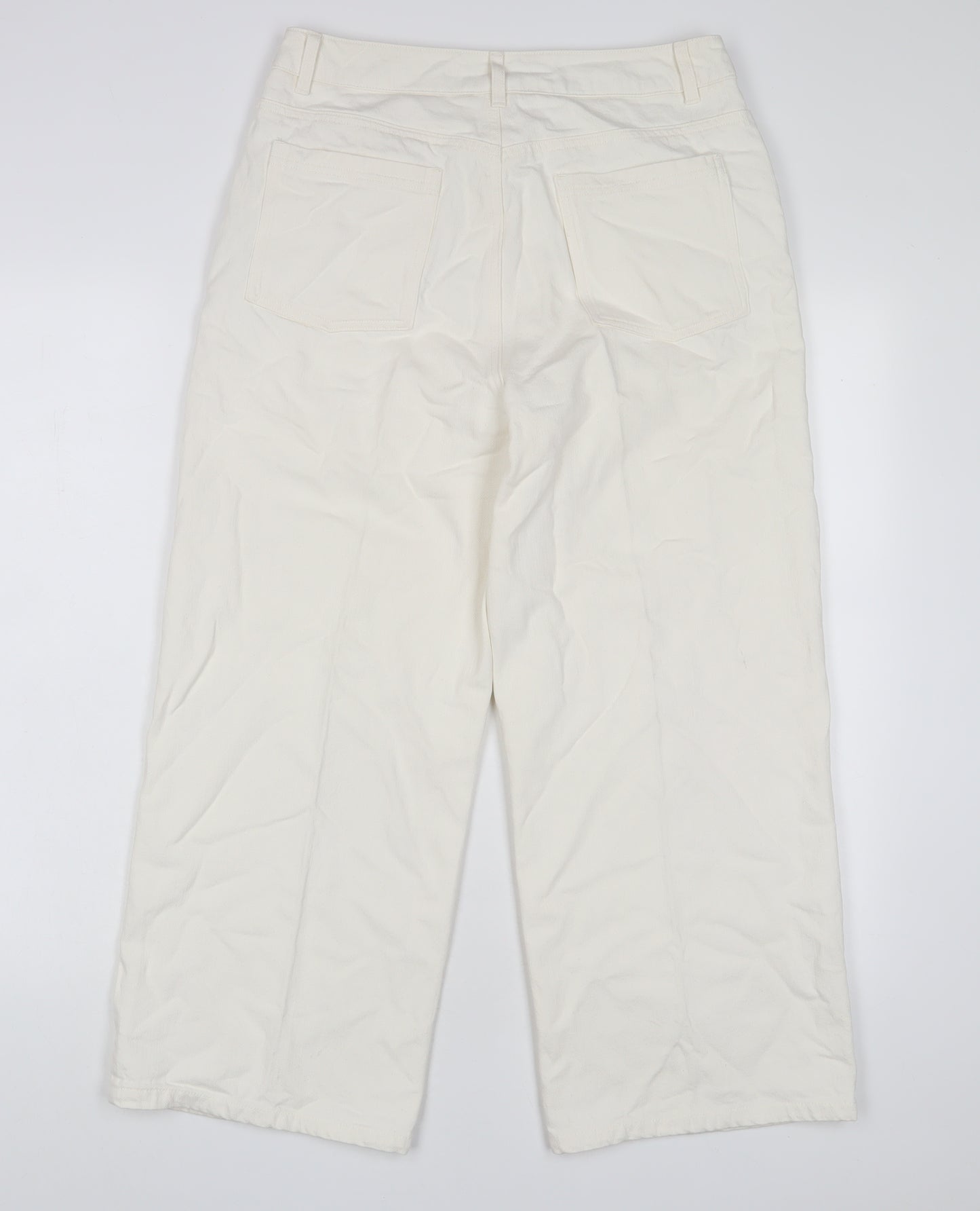 Seasalt Womens White Cotton Wide-Leg Jeans Size 12 L24 in Regular Zip