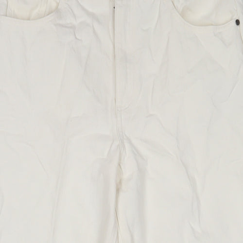 Seasalt Womens White Cotton Wide-Leg Jeans Size 12 L24 in Regular Zip