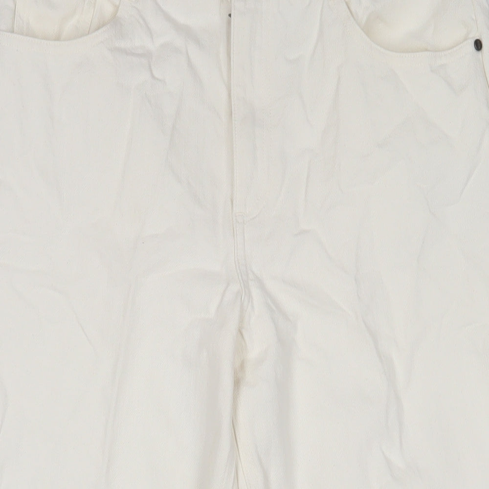 Seasalt Womens White Cotton Wide-Leg Jeans Size 12 L24 in Regular Zip