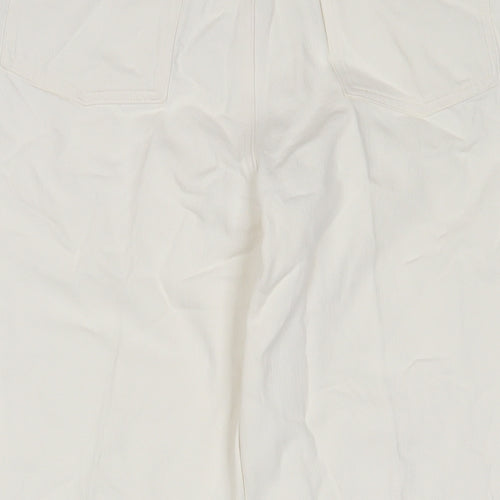 Seasalt Womens White Cotton Wide-Leg Jeans Size 12 L24 in Regular Zip