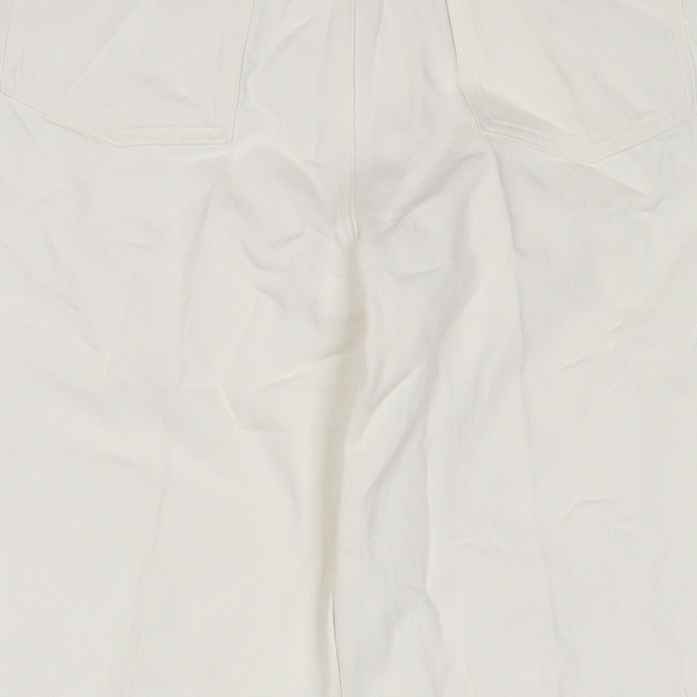 Seasalt Womens White Cotton Wide-Leg Jeans Size 12 L24 in Regular Zip