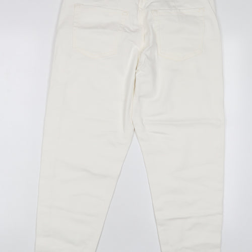 Marks and Spencer Womens White Cotton Mom Jeans Size 12 L25 in Regular Zip