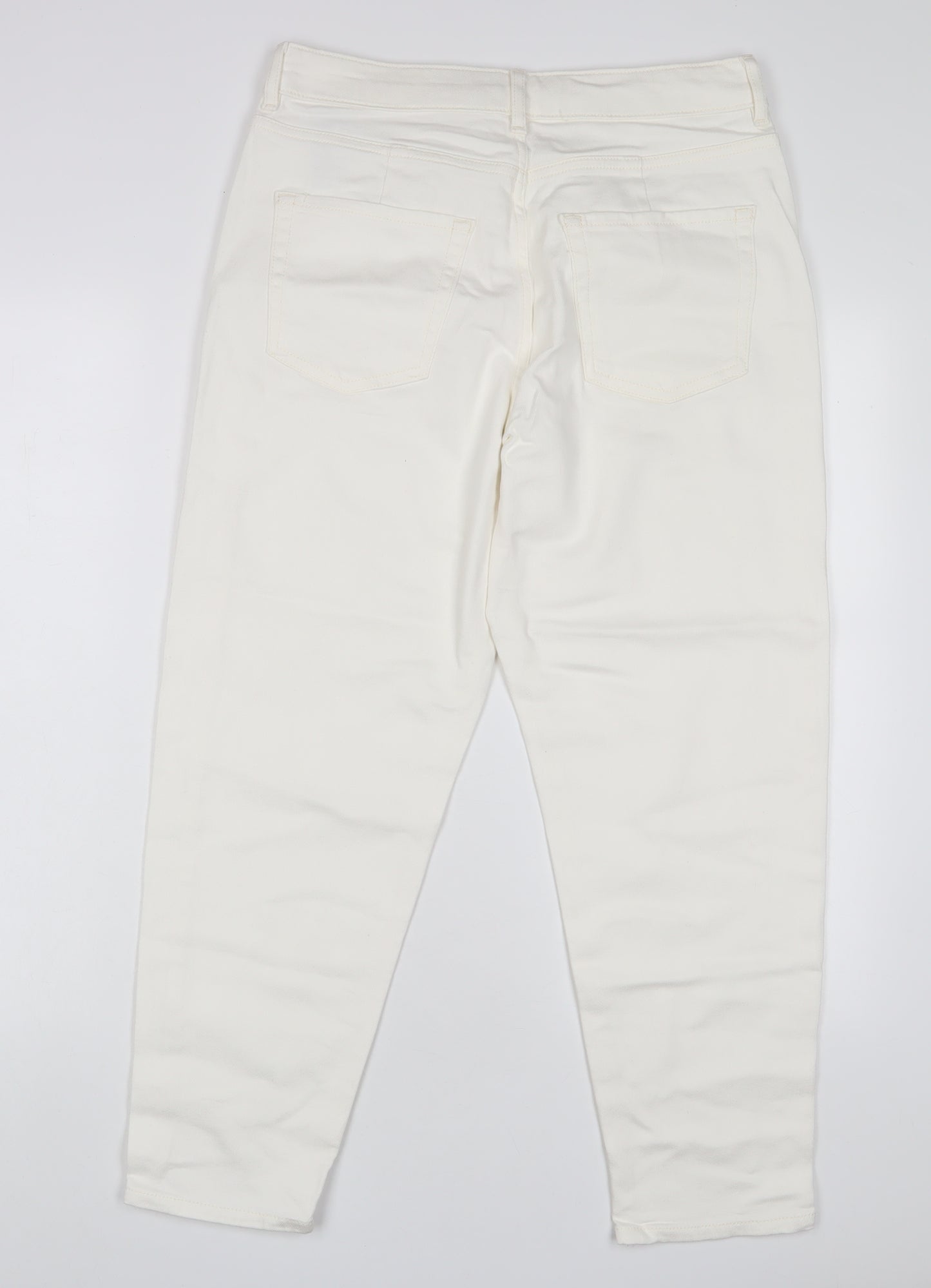 Marks and Spencer Womens White Cotton Mom Jeans Size 12 L25 in Regular Zip