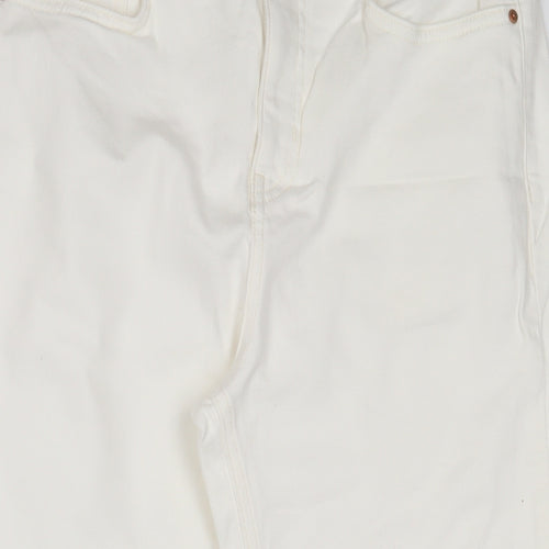 Marks and Spencer Womens White Cotton Mom Jeans Size 12 L25 in Regular Zip