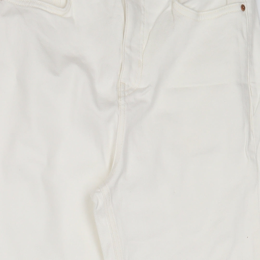 Marks and Spencer Womens White Cotton Mom Jeans Size 12 L25 in Regular Zip