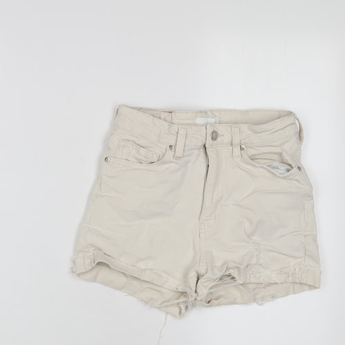 H&M Womens Beige Cotton Basic Shorts Size 8 Regular Zip - Distressed