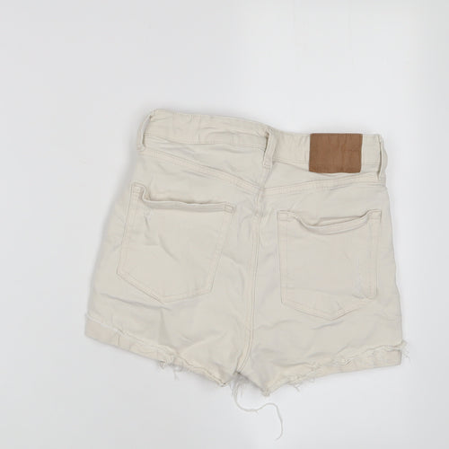 H&M Womens Beige Cotton Basic Shorts Size 8 Regular Zip - Distressed