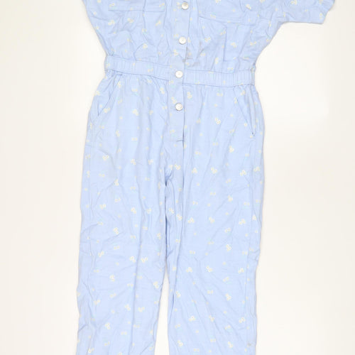 Marks and Spencer Girls Blue Flecked Cotton Dungaree One-Piece Size 11-12 Years L25 in Button