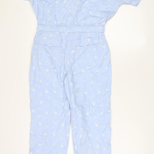 Marks and Spencer Girls Blue Flecked Cotton Dungaree One-Piece Size 11-12 Years L25 in Button