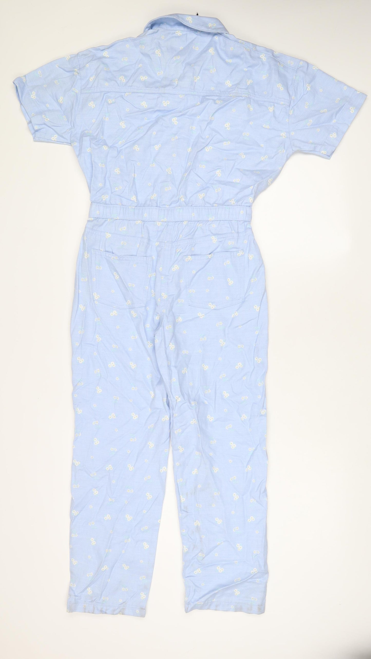 Marks and Spencer Girls Blue Flecked Cotton Dungaree One-Piece Size 11-12 Years L25 in Button