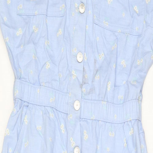 Marks and Spencer Girls Blue Flecked Cotton Dungaree One-Piece Size 11-12 Years L25 in Button