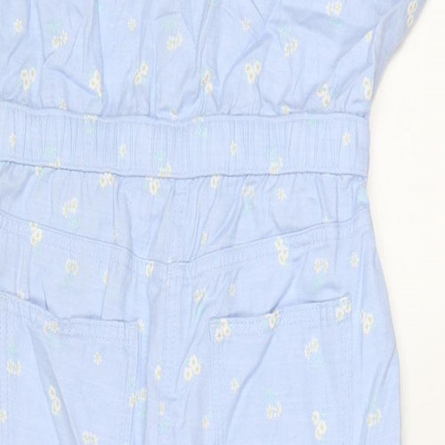 Marks and Spencer Girls Blue Flecked Cotton Dungaree One-Piece Size 11-12 Years L25 in Button