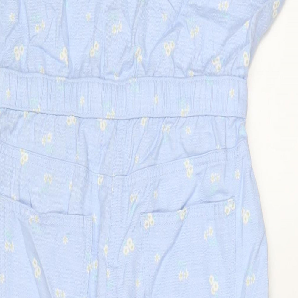Marks and Spencer Girls Blue Flecked Cotton Dungaree One-Piece Size 11-12 Years L25 in Button