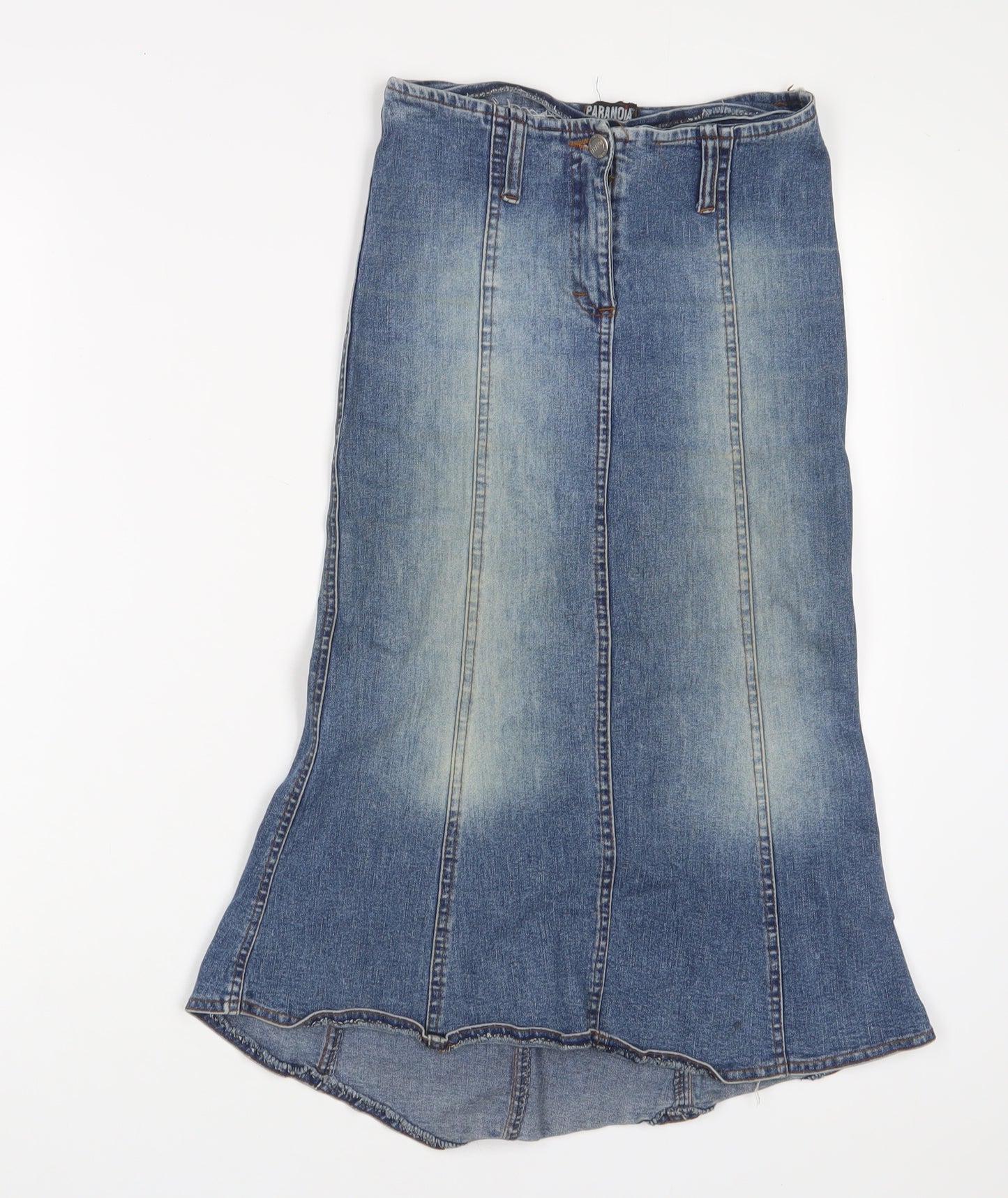 PARANOIA Womens Blue Cotton A-Line Skirt Size 24 in Zip