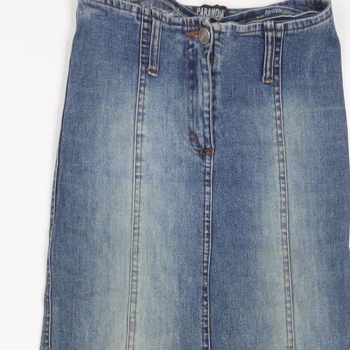 PARANOIA Womens Blue Cotton A-Line Skirt Size 24 in Zip