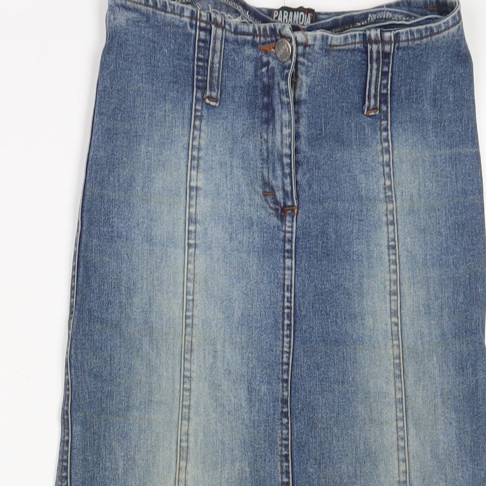 PARANOIA Womens Blue Cotton A-Line Skirt Size 24 in Zip