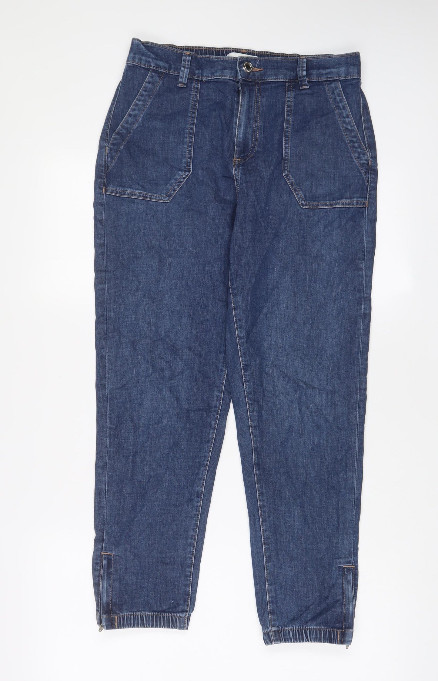 Marks and Spencer Womens Blue Cotton Tapered Jeans Size 10 L26 in Regular Zip - Ankle Zips