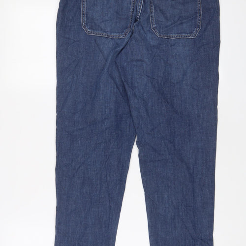 Marks and Spencer Womens Blue Cotton Tapered Jeans Size 10 L26 in Regular Zip - Ankle Zips