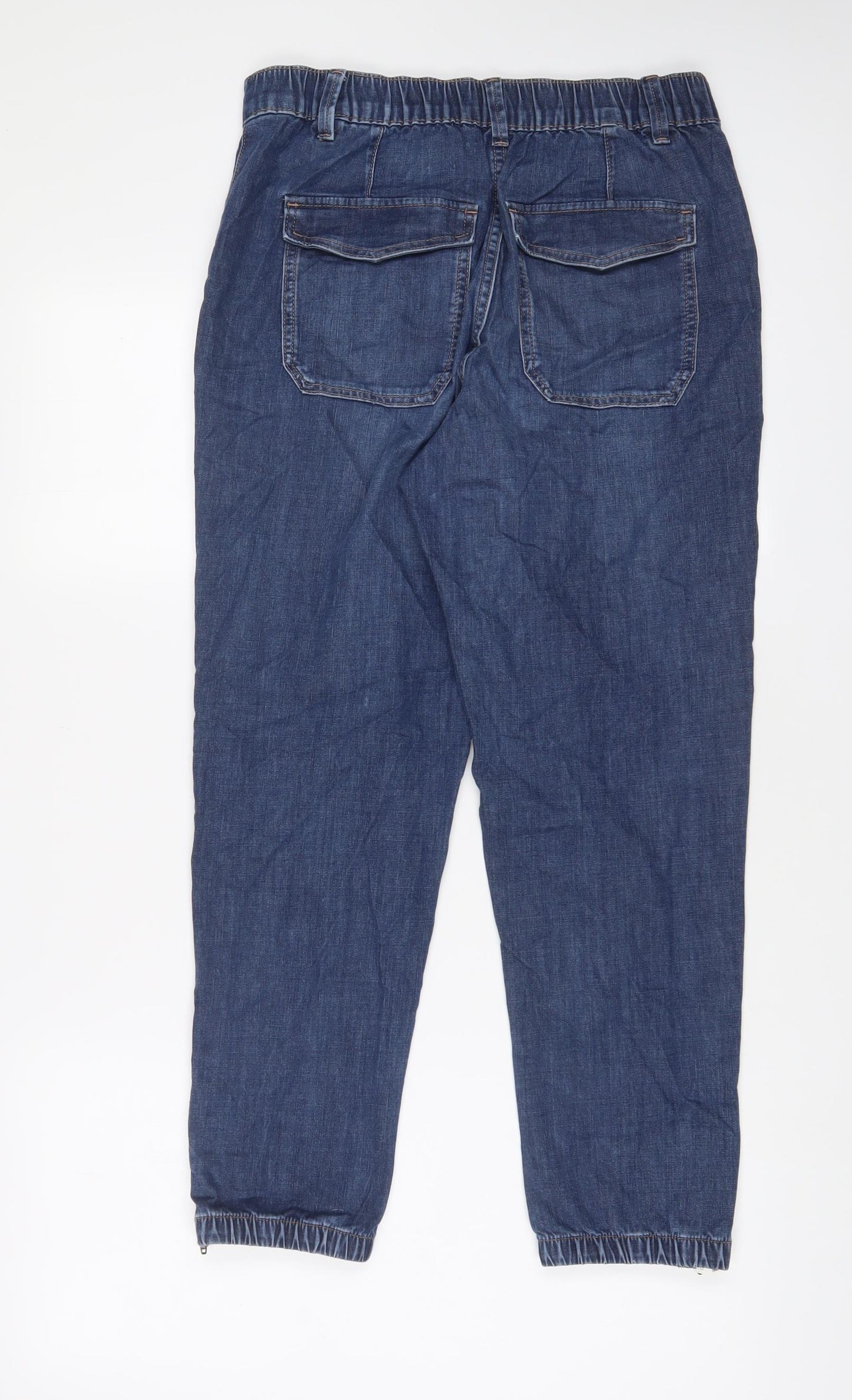 Marks and Spencer Womens Blue Cotton Tapered Jeans Size 10 L26 in Regular Zip - Ankle Zips