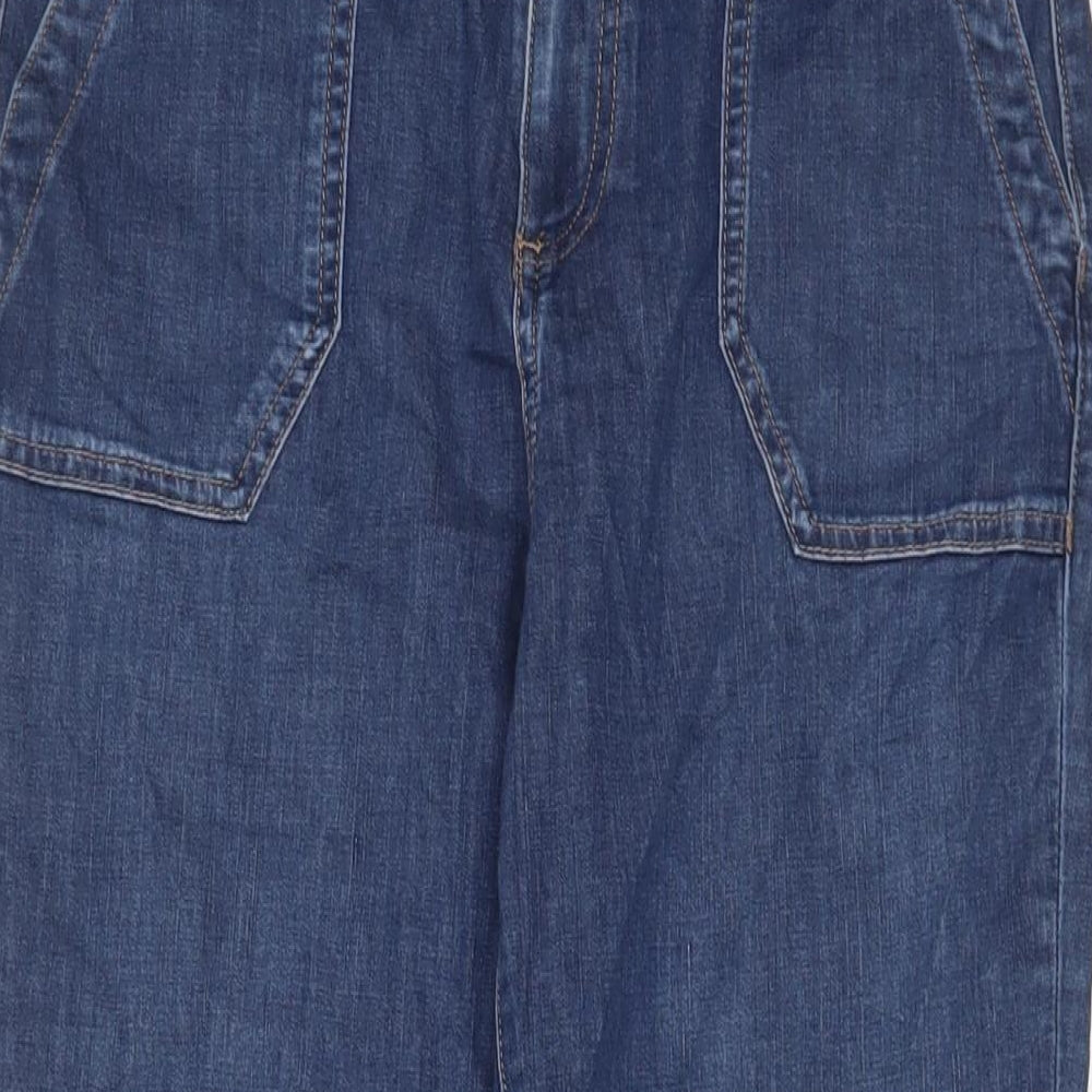 Marks and Spencer Womens Blue Cotton Tapered Jeans Size 10 L26 in Regular Zip - Ankle Zips