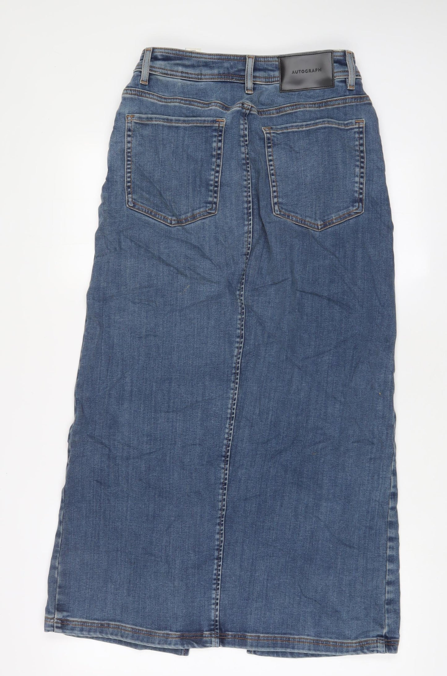 Autograph Womens Blue Cotton A-Line Skirt Size 10 Zip