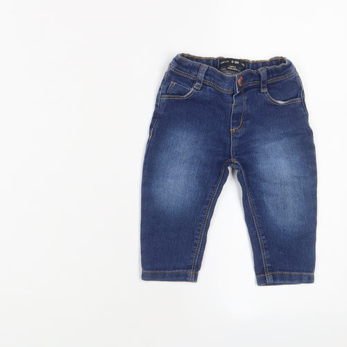 Denim & Co. Boys Blue Cotton Capri Jeans Size 6-9 Months Button