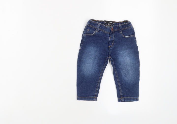 Denim & Co. Boys Blue Cotton Capri Jeans Size 6-9 Months Button