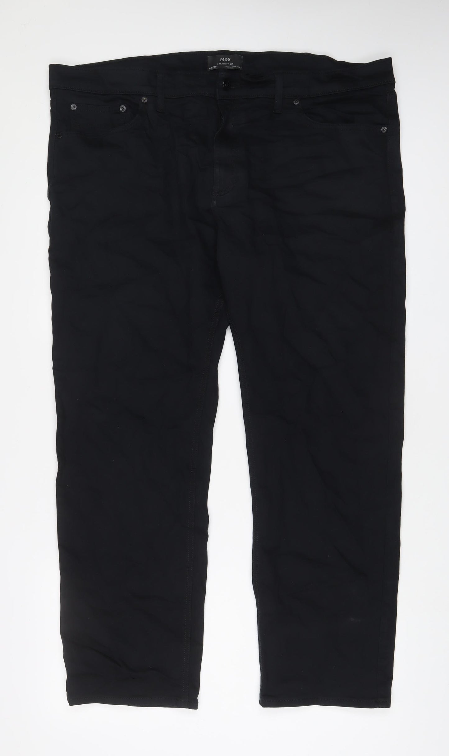 Marks and Spencer Mens Black Cotton Straight Jeans Size 42 in L29 in Regular Zip - Short Leg