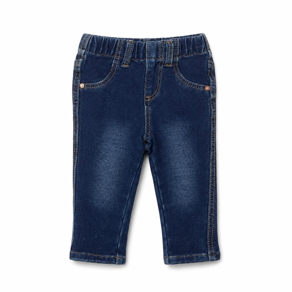 Front view of Denim & Co. Baby Black Cotton Capri Jeans, size 6-9, Months Pullover