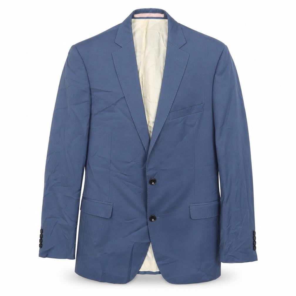 Front view of French Connection men’s blue wool jacket suit jacket, size 38, regular - inside pockets