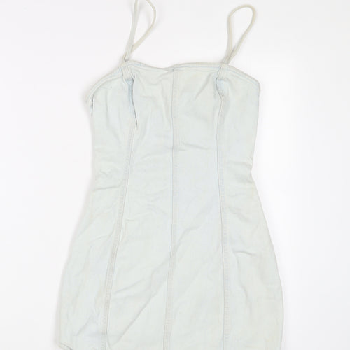 Zara Womens Blue Cotton A-Line Size XS Square Neck Zip