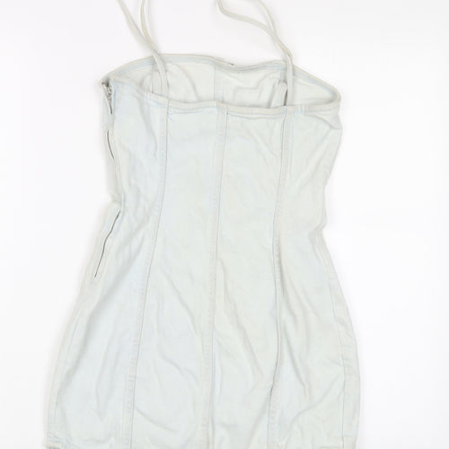 Zara Womens Blue Cotton A-Line Size XS Square Neck Zip