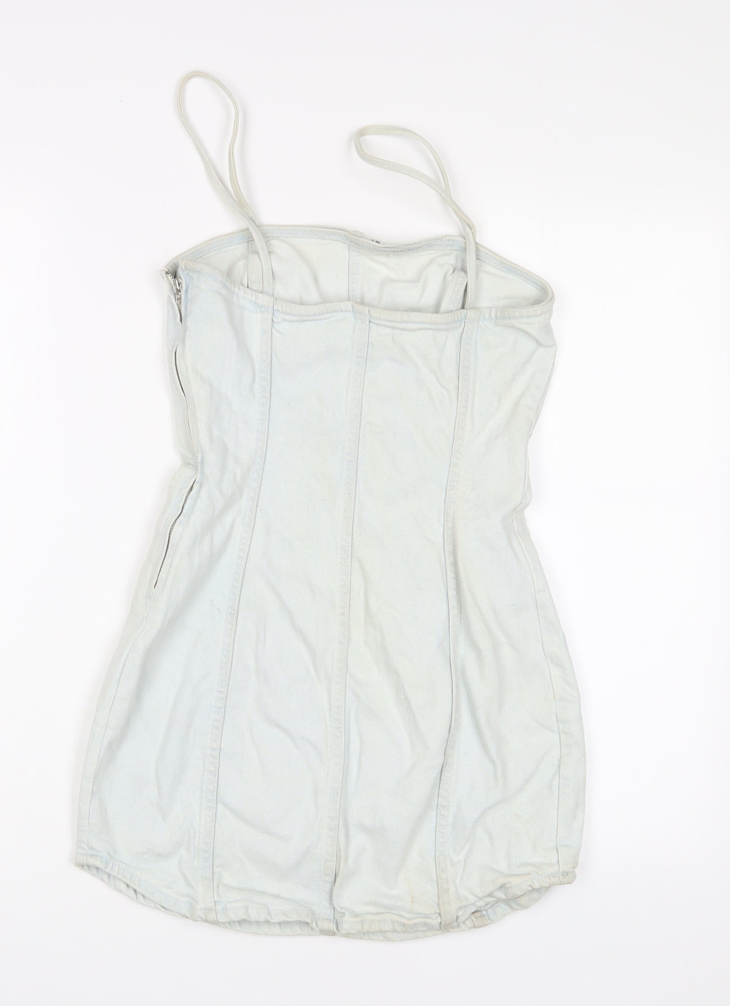 Zara Womens Blue Cotton A-Line Size XS Square Neck Zip