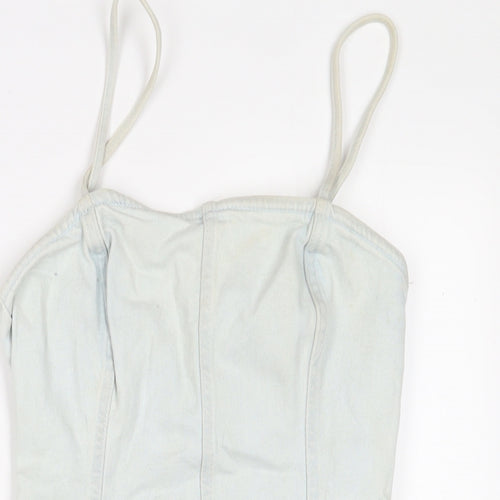 Zara Womens Blue Cotton A-Line Size XS Square Neck Zip